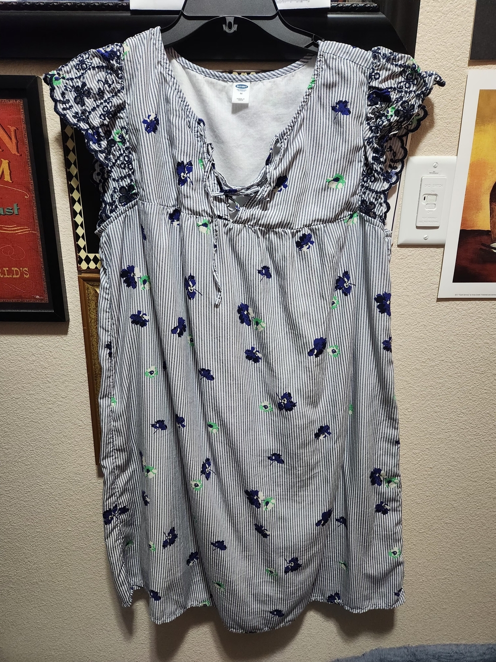 Old Navy Blue & White Striped Floral Sundress